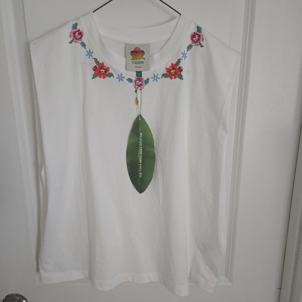 Farm RIO Embroidered White Sleeveless Top Small - Picture 4 of 5